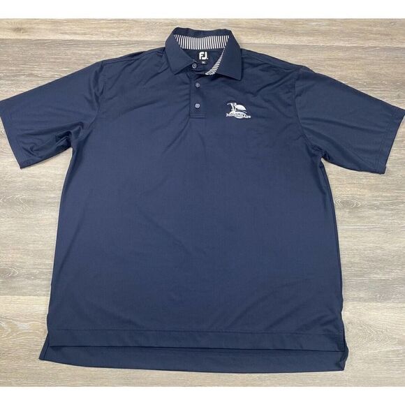 Fj Foot Joy Men’s L Golf Shirt Polo Short Sleeve Striped Navy Mtn. Aire CC , NC - Picture 1 of 8